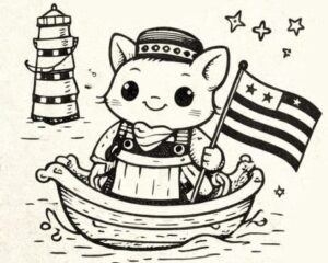 Grigri breton en mer dans une barque proche d'un phare